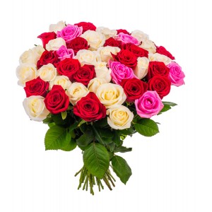 Букет из красных, белых и розовых роз  "Аллея роз"